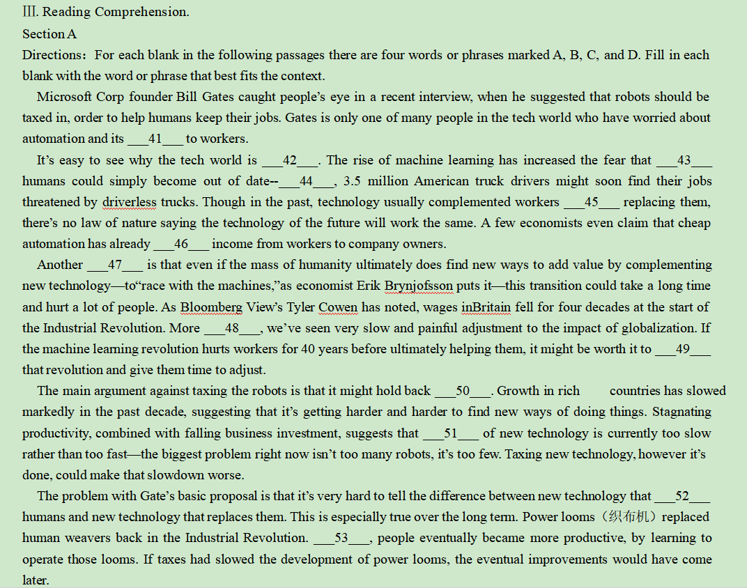 Ⅲ.Reading Comprehension. Section A Directions For each blank in the_百度教育